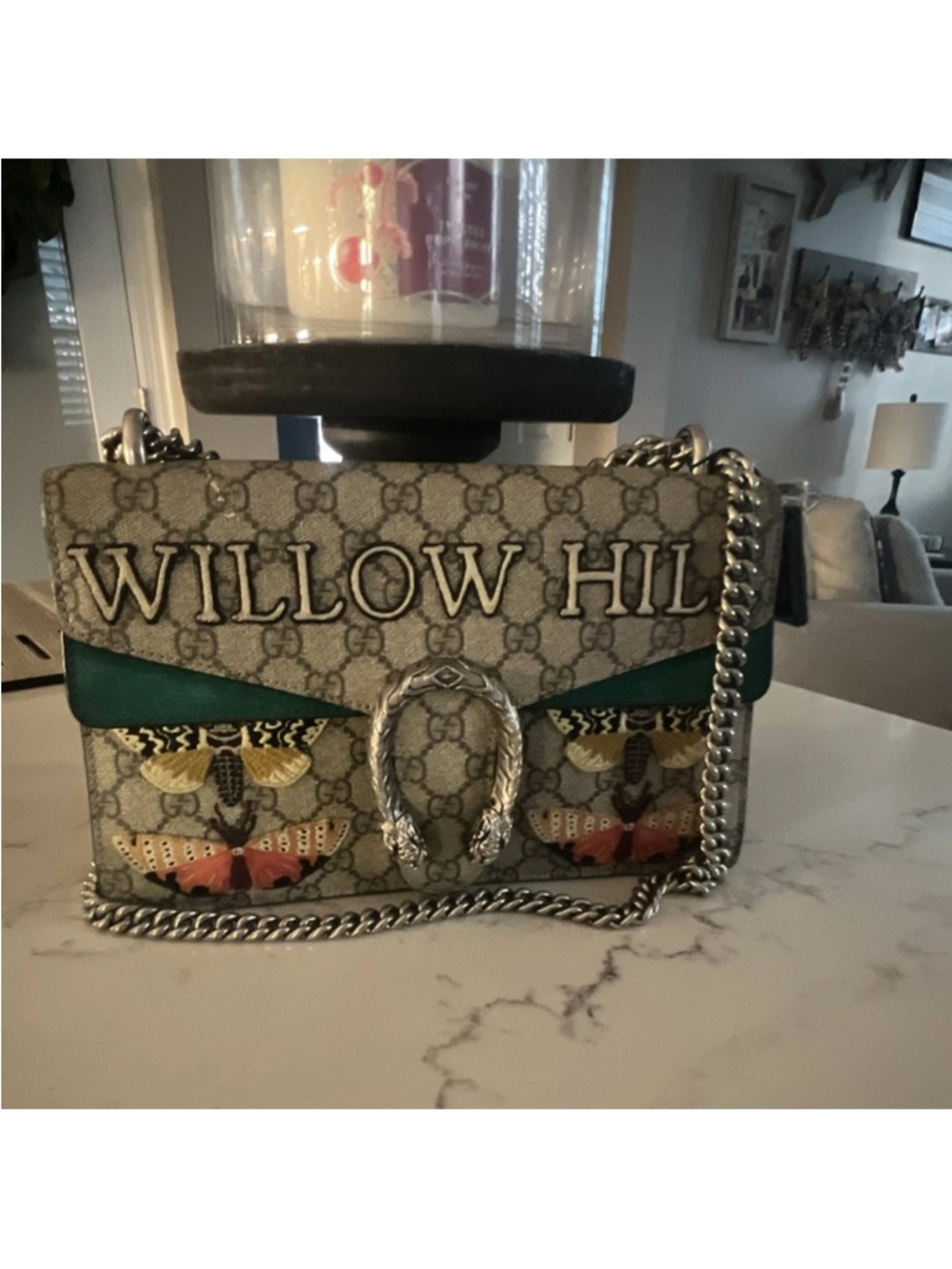 Gucci Willow Hill Beige Monogram Shoulder Bag with Embroidered Motifs